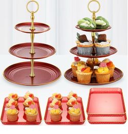 🚨 6-PC RED CUPCAKE DISPLAY STAND SET! ONLY $25 FIRM – PARTY READY! 🎂🔥