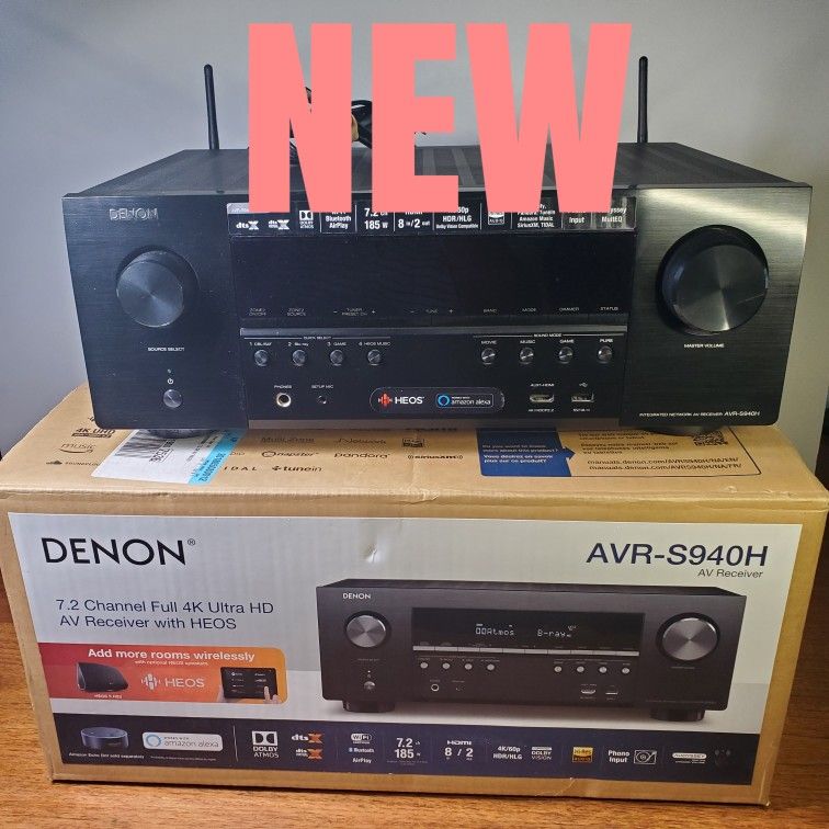 New Denon Bluetooth WI-FI Heos AVR S940H 7.2 Channel Home Theater Receiver With Remote AM FM WiFi 