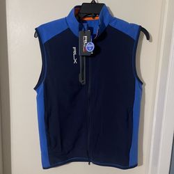 RLX Ralph Lauren Vest Full Zip Mens Small Blue Lightweight Moisture Wicking Golf