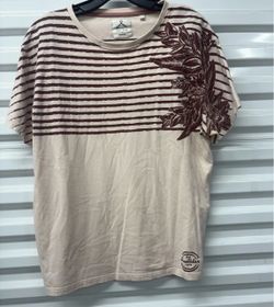 Soul Star Men's XL Beige/Brown Striped Floral Crew Neck Short Sleeve T-Shirt