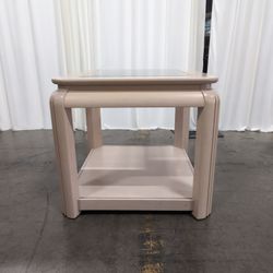 Light Wood Square End Table with Glass Top
