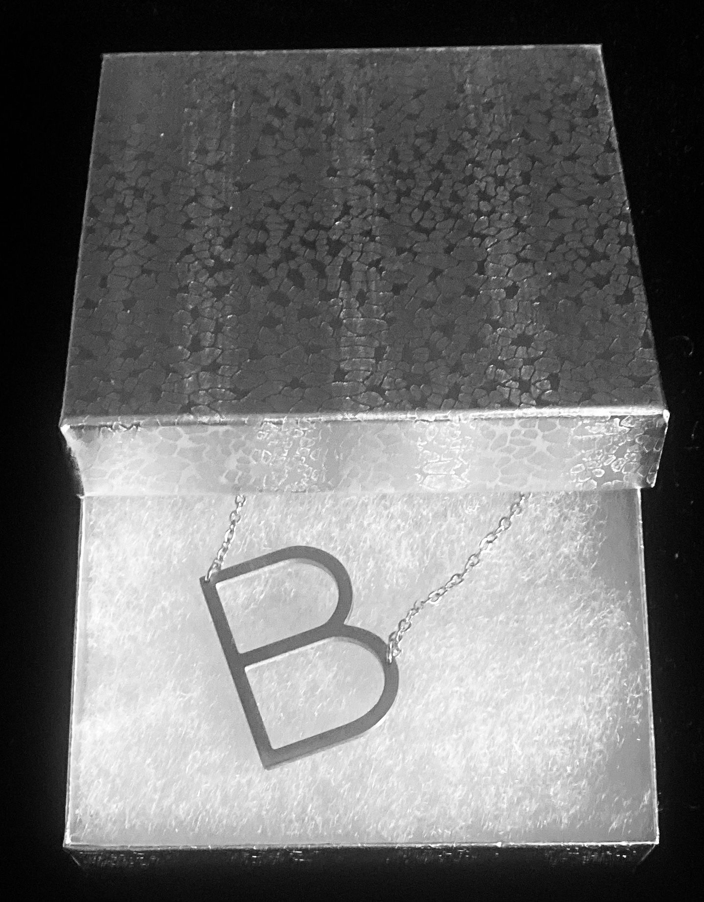 B Initial Sideways Letter White Gold Plated Color Large Pendant Necklace 19” Chain