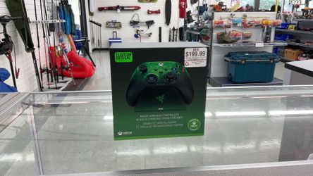 bundle includes a Razer Wireless Controller and a Quick Charging Stand for Xbox, featuring a striking green custom design.