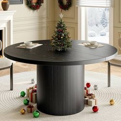 47 inch Round Dining Table for 4, Circle Kitchen Table with Wood Strip Base, Mod