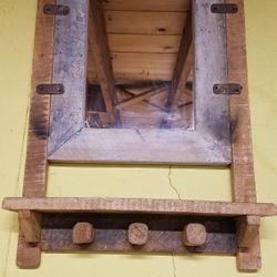 Antique Vintage Wall Mirror With Hooks
