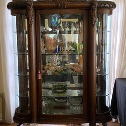 Antique Solid Tiger Oak China Cabinet 