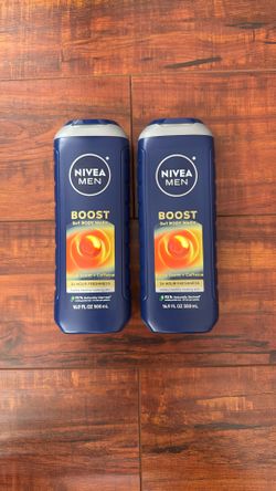 Nivea Men BOOST 3 In 1 Body Wash; 24 Hr Freshness: CITRUS Scent + CAFFEIN;  16.9 oz Each ( 2 For $8)