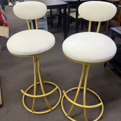 Set of 2 round bar stools, velvet without arms,