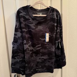 New 2X Womens Lightweight Black Camo Tunic Sweatshirt 