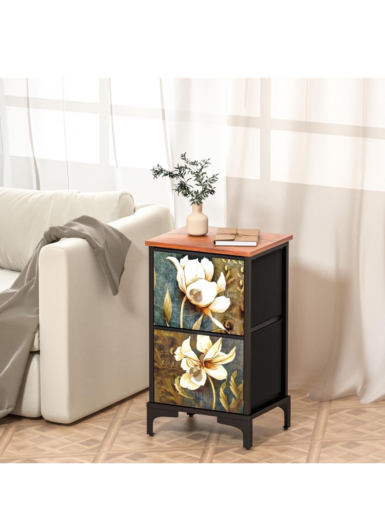 Brand New Set of 2 Nightstand with Storage Drawers for Bedroom, 24" Height End Table Small Night Stand for Small Spaces with Removable Fabric Drawers