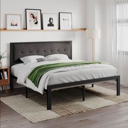 King size metal bed frame with attachable headboard, Heavy duty