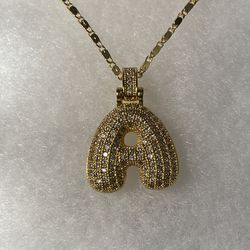 Gold Tone Bubble A Initial Necklace