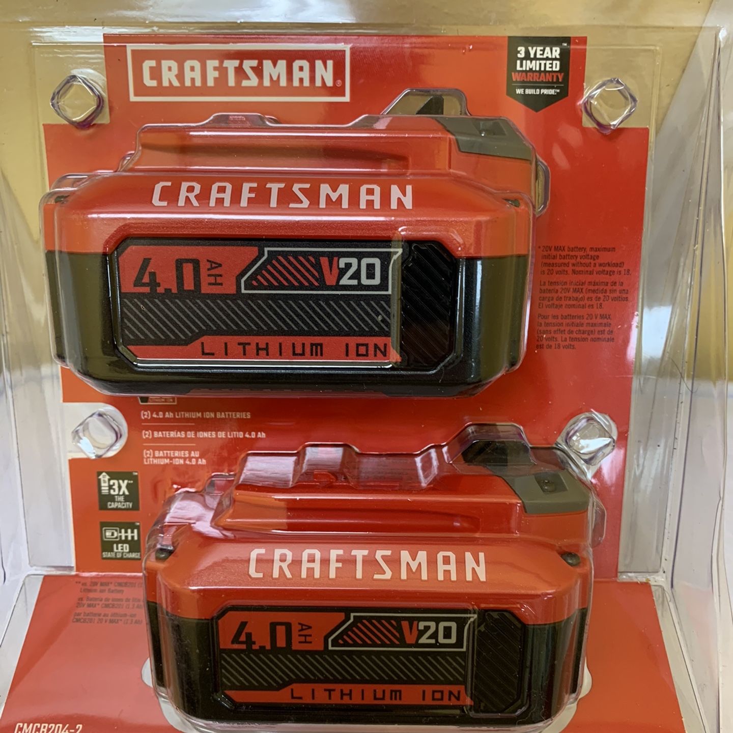 CRAFTSMAN V20 20-Volt Max 2-Pack 4 Amp-Hour Lithium Power Tool Battery