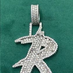 INITIAL R  VVS D Moissanite Sterling Silver Jewelry 
