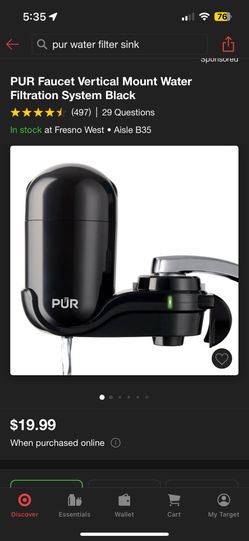 PUR Faucet Vertical Mount Water Filtration System Black