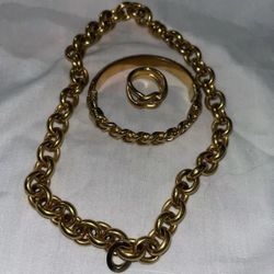 Soave Oro 14K Gold Electroform Toggle Necklace With Bracelet And Ring Size 9