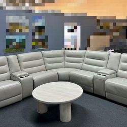 Aubrey 7-piece Leather Power Zero Gravity Reclining Sectional with Power Headrests，$2280