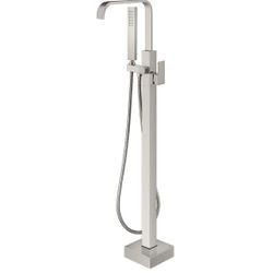 Aolemi Freestanding Bathtub Faucet Floor Mount Tub Filler Single Handle Brass Standing Bathtub Tap with Handheld Spray Swivel Right Angle Spout Brushe