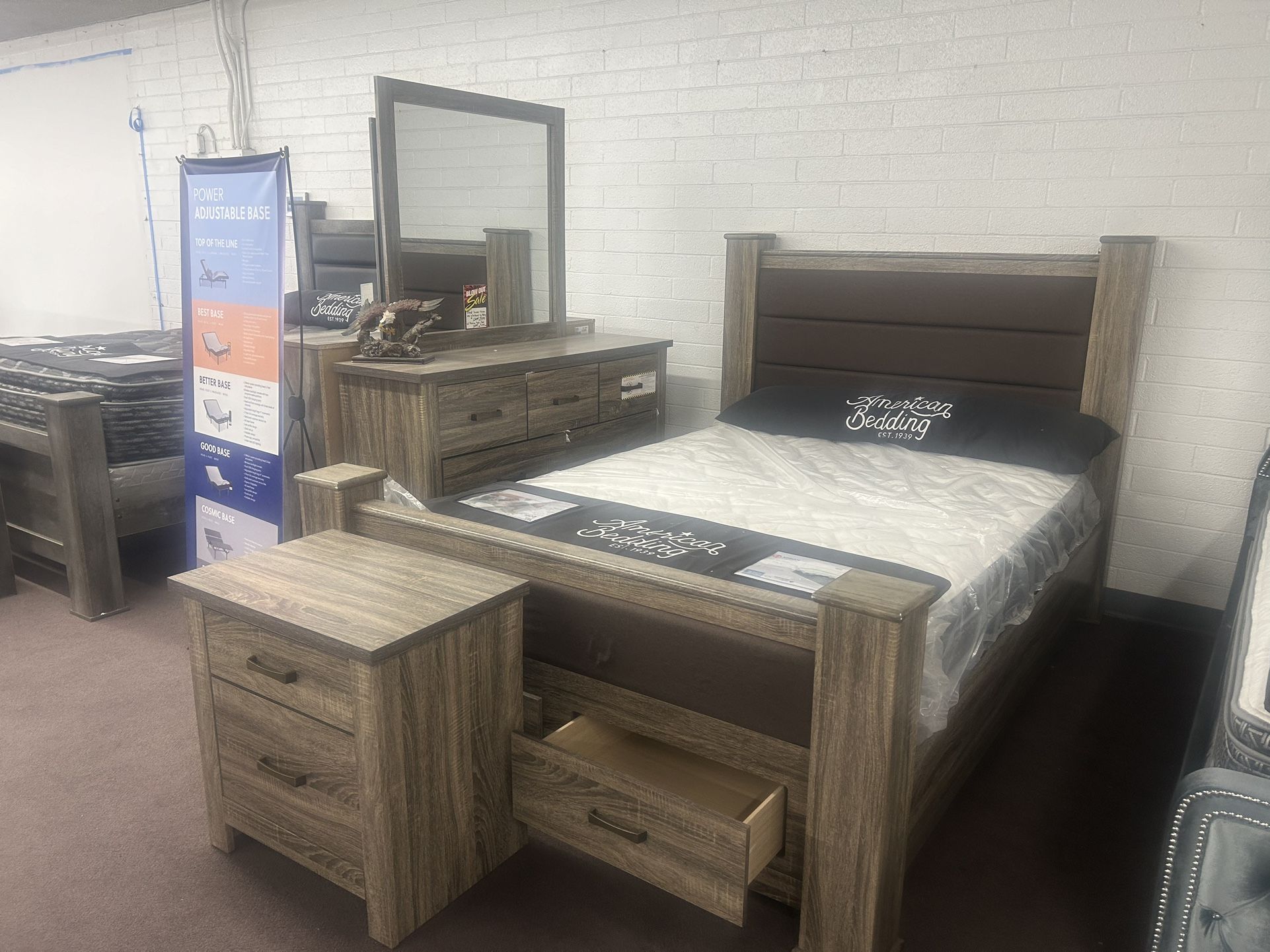 Floor Model Special!!  Queen Bedroom Set Includes Bedframe, Dresser, Mirror, Nightstand! Mattress Sold Separately Not Included