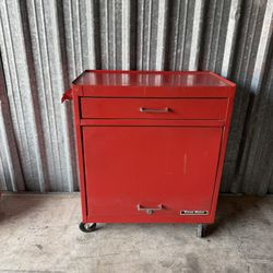 Vintage Red Metal Rolling Tool Cabinet / Shop Cart w/ Drawer & Storage