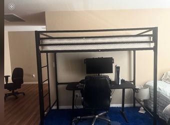 Black Metal Loft Bed Frame with Ladder