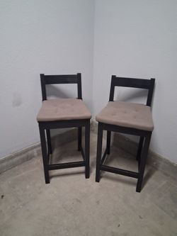 Set of 2 Black Wood Counter-Height Bar Stools with Cushions