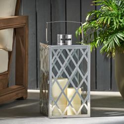 9.5" Stainless Steel Decorative Lantern Metal Candle Holder for Bedroom Livingroom