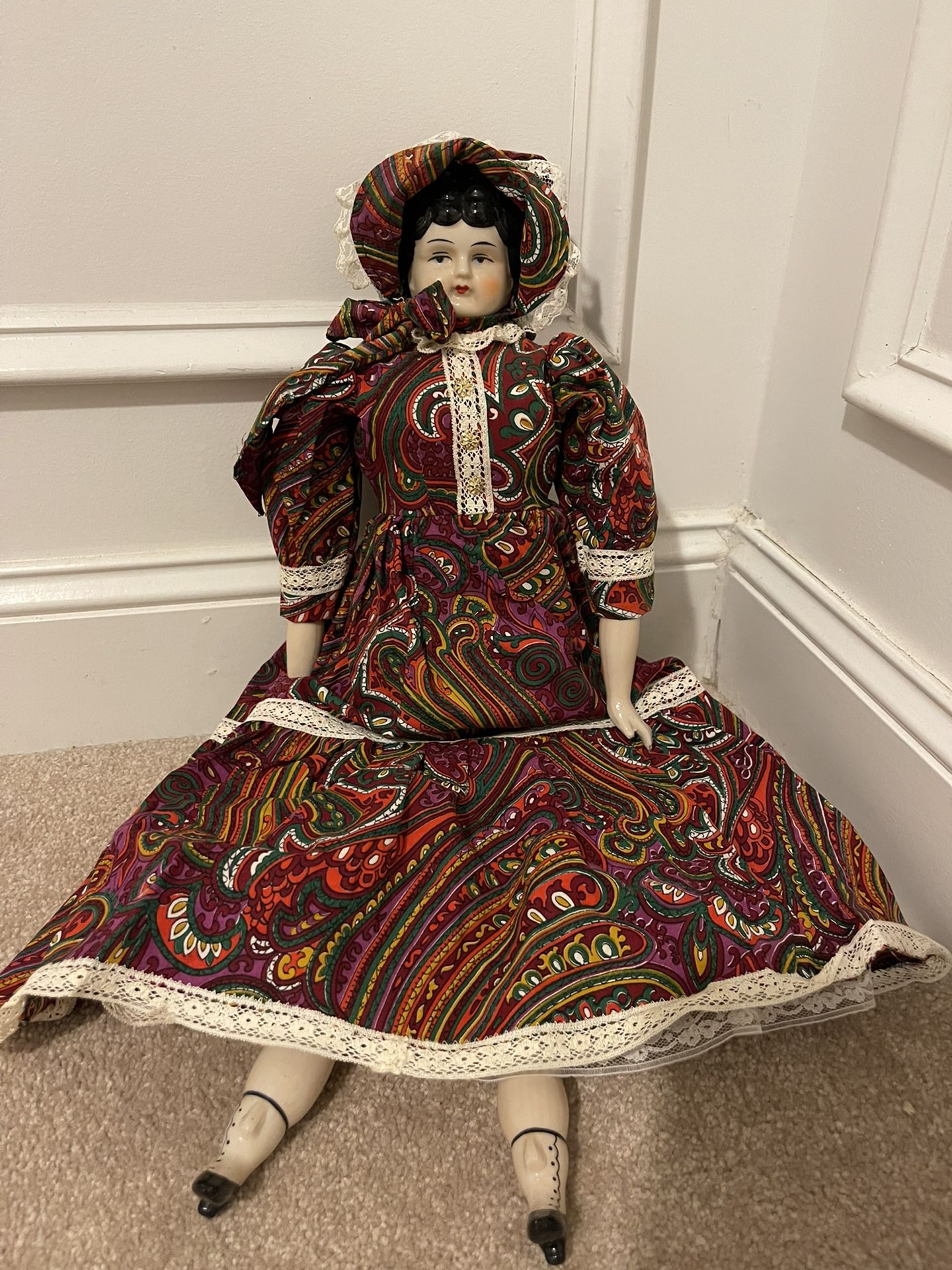 Antique China Doll Red Cheeks Blue Eyes 23 Inch 
