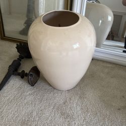 Beige ceramic planter 16” tall