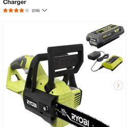 RYOBI 40V 10 in. Battery Powered Chainsaw with 2.0 Ah Battery and Charger