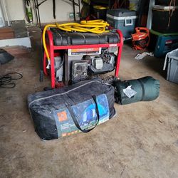 Generator. Camping Tent & Sleeping Bag