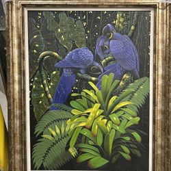 Huge Framed Tropical Parrot Oil Painting – Oversized 3D Canvas Wall Art (47” x 60”)