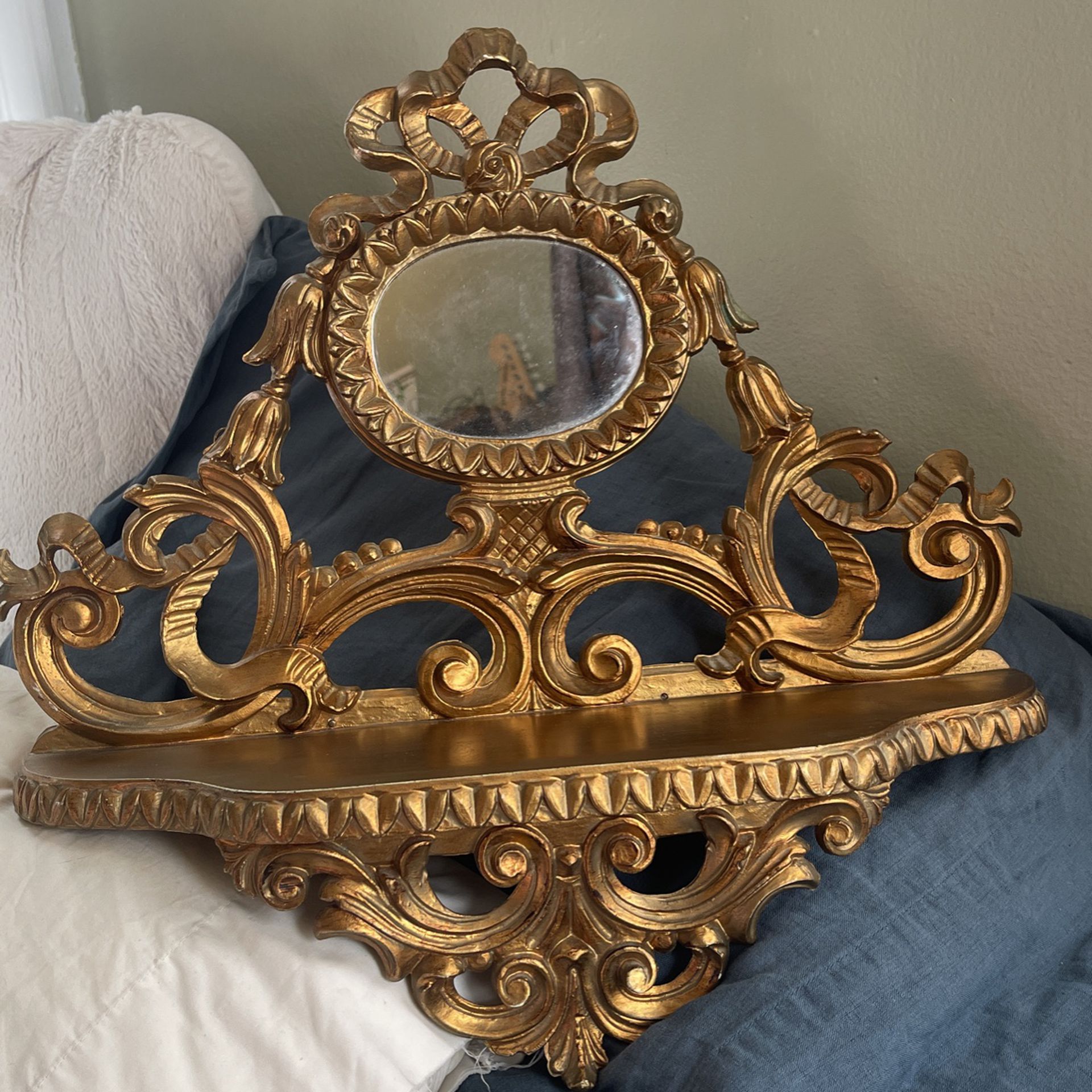 Gold Wood Mirror Shelf
