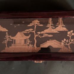 Decorative Vintage Wooden Jewelry Box With Glass Top.