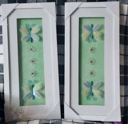 Pair Set White Wooden Kids Frames, Butterflies 🦋 