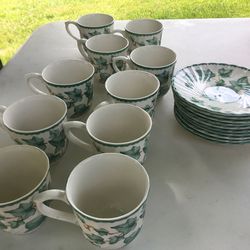 Vintage English Tea Set with an Ivy Theme - 10 Cups and 10 Saucers