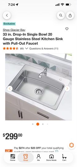 Glacier Bay 33 in. Stainless Steel Drop-In Kitchen Sink