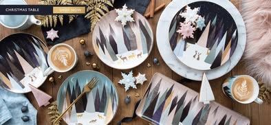 Sara Miller Frosted Pines Collection – 43 Pieces Porcelain Tableware.Cutlery.Chargers