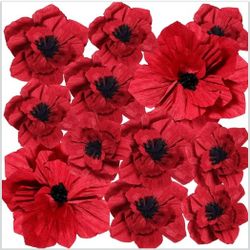 30 Pcs Artificial Red Poppy Flowers Veterans Day Large Poppies Fake Flowers for Halloween Memorial Day Wicked Birthday Carnival Back to School Party B