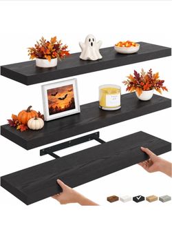 Black Floating Wall Shelves Set of 3