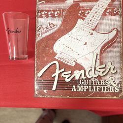 Fender Pint Glass And Metal decor Sign