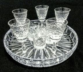 Vintage Crystal Cordial and Shot Glasses with Glass Tray