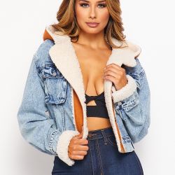 Light Blue Denim Jacket With Cream Sherpa Light 