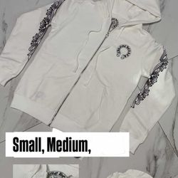 White Chrome Heart Zip Up Hoodie