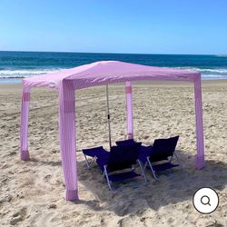 CoolCabanas Beach Cabana - 8' x 8' - Beach Canopy Tent, Easy to Setup PINK STRIPES