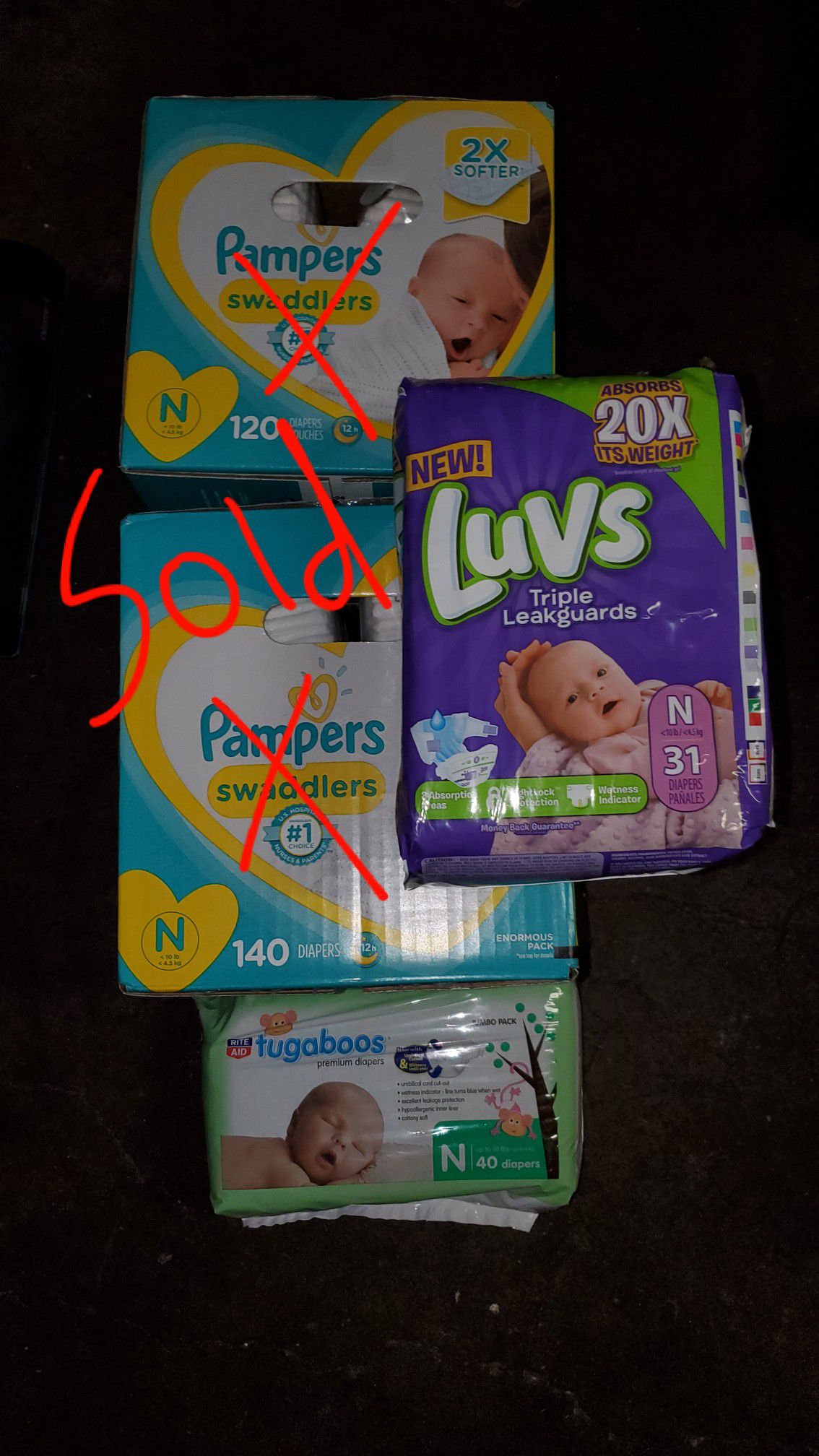 TONS OF UNOPENED DIAPERS FROM BABY SHOWER! BABY NO LONGER FITS! CHECK DETAILS FOR PRICING