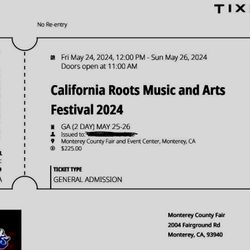 2 Day Pass Cali Roots Concert Ticket 