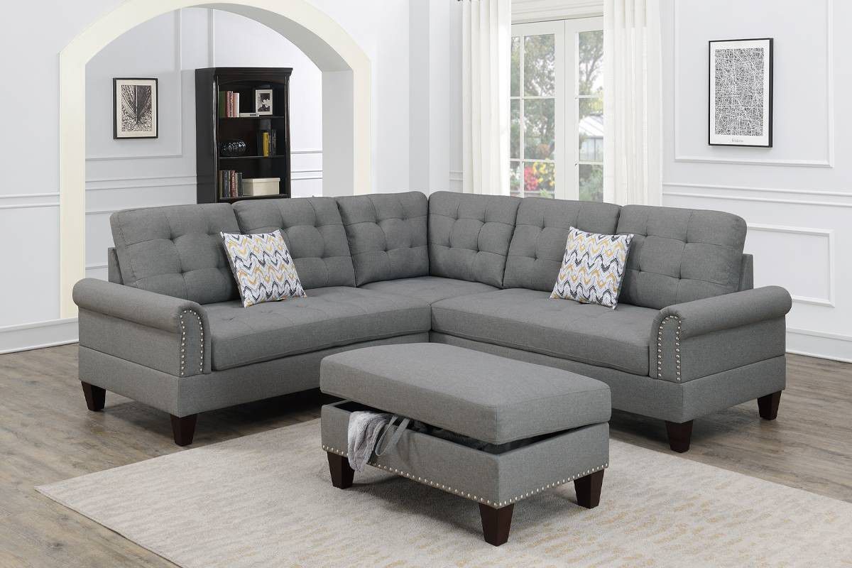Brand New Grey Sectional Sofa w Storage Ottoman 