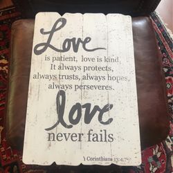 Large Wedding plaque “Love Never Fails”