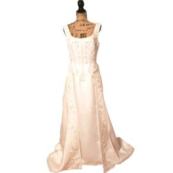 Ginnis Ivory Satin Gown With Train 12 NWT